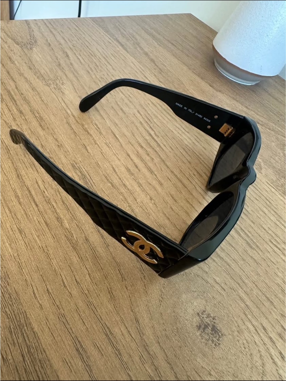 CHANEL Black Sunglasses with Gold CC Emblem